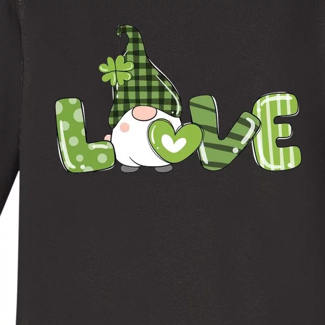 Love Irish Gnome Cute St Patricks Day Baby Long Sleeve Bodysuit