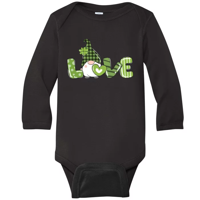 Love Irish Gnome Cute St Patricks Day Baby Long Sleeve Bodysuit