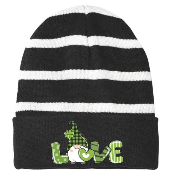 Love Irish Gnome Cute St Patricks Day Striped Beanie with Solid Band