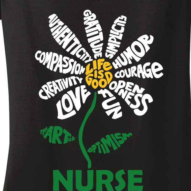 Life Is Good Nurse Flower The Art Of Optimism Women's V-Neck T-Shirt