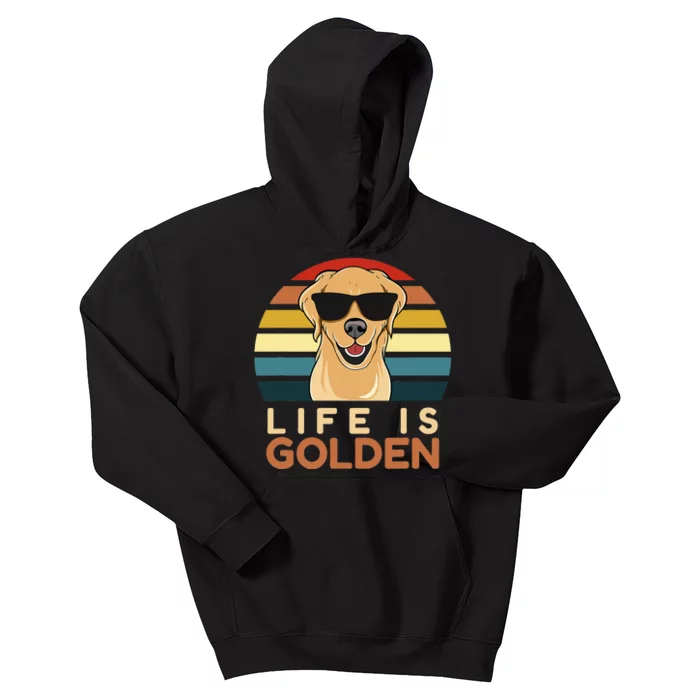 Life Is Golden Retriever Funny Dog Owner Mom Dad Cute Kids Hoodie