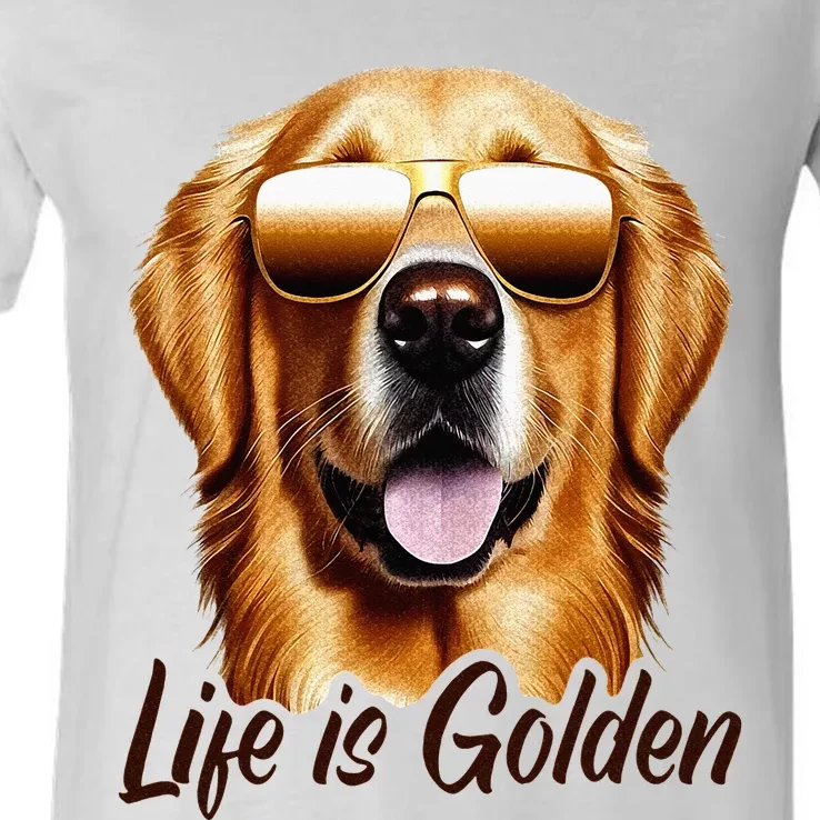 Life is Golden Funny Golden Retriever Cute Dog Good Pet Life V-Neck T-Shirt