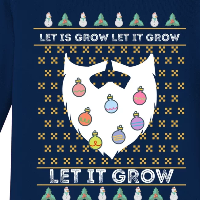 Let It Grow Hairy Christmas Beard Pun Let It Snow Funny Xmas Cool Gift Baby Long Sleeve Bodysuit