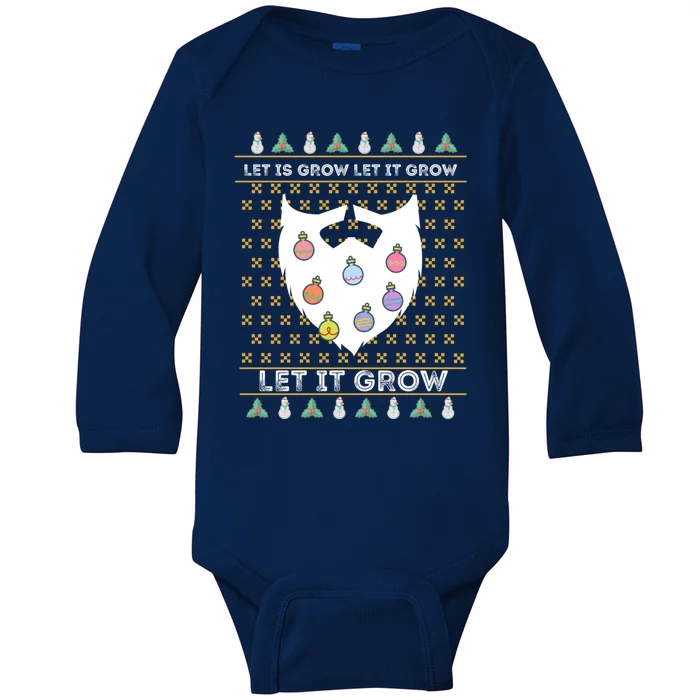 Let It Grow Hairy Christmas Beard Pun Let It Snow Funny Xmas Cool Gift Baby Long Sleeve Bodysuit