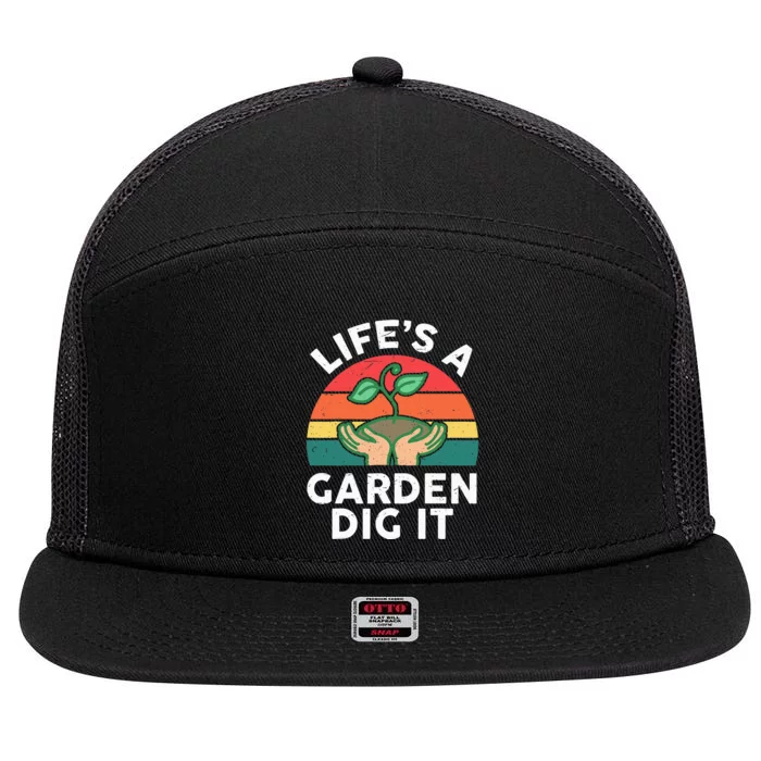 Life Is Garden Dig It Funny Gardening 7 Panel Mesh Trucker Snapback Hat