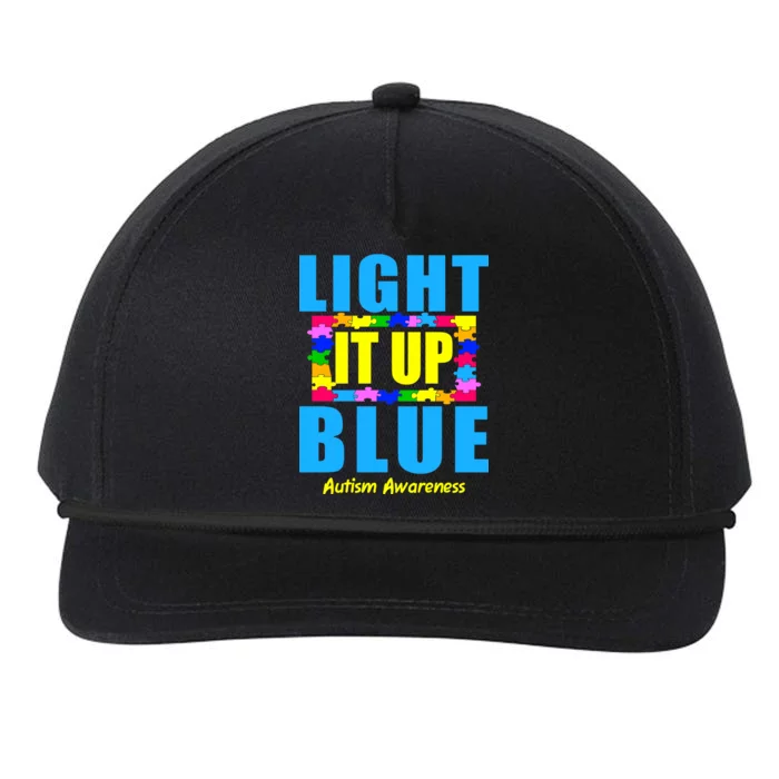 Light It Up Blue Autism Awareness Puzzle Pieces Snapback Five-Panel Rope Hat