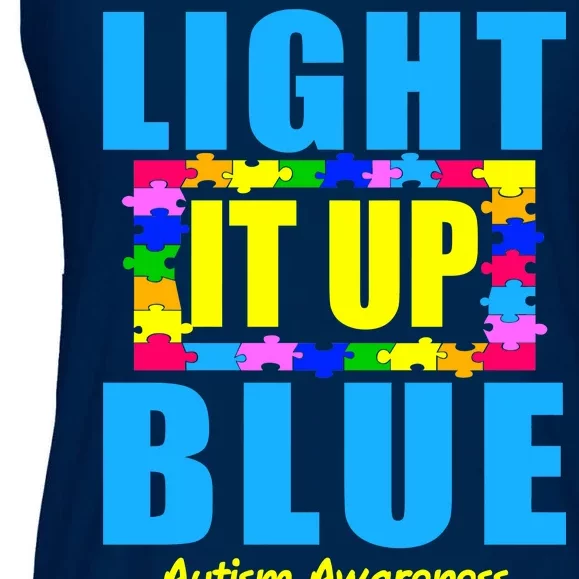 Light It Up Blue Autism Awareness Puzzle Pieces Ladies Essential Flowy Tank