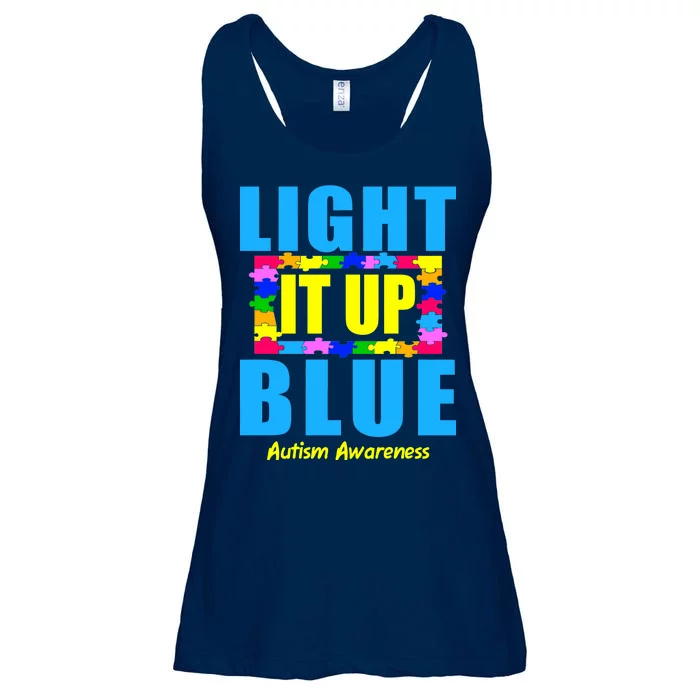 Light It Up Blue Autism Awareness Puzzle Pieces Ladies Essential Flowy Tank