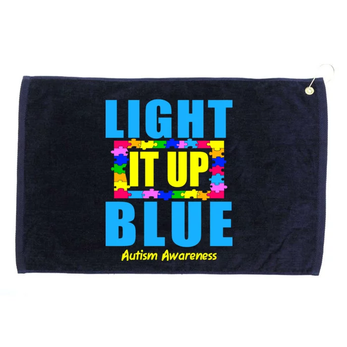 Light It Up Blue Autism Awareness Puzzle Pieces Grommeted Golf Towel