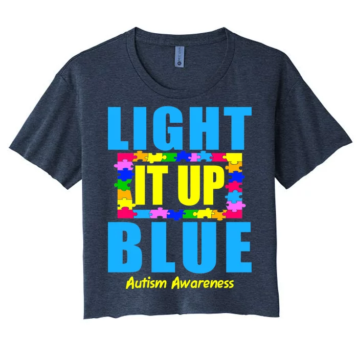 Light It Up Blue Autism Awareness Puzzle Pieces Women's Crop Top Tee