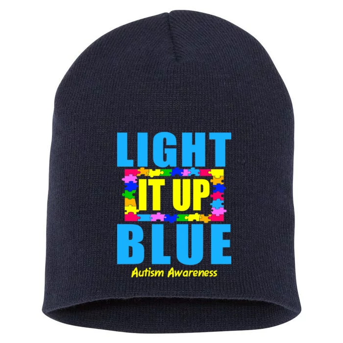 Light It Up Blue Autism Awareness Puzzle Pieces Short Acrylic Beanie