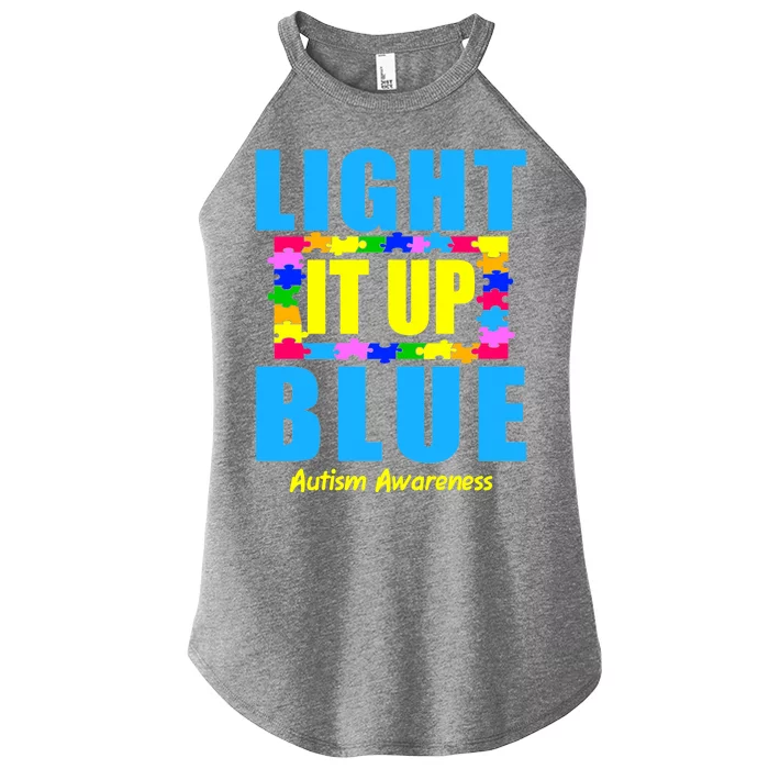 Light It Up Blue Autism Awareness Puzzle Pieces Women’s Perfect Tri Rocker Tank