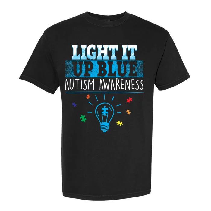 Light It Up Blue Autism Puzzle Bulb Garment-Dyed Heavyweight T-Shirt