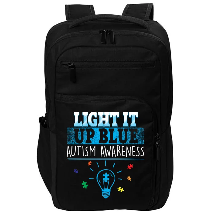 Light It Up Blue Autism Puzzle Bulb Impact Tech Backpack