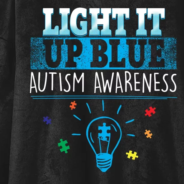 Light It Up Blue Autism Puzzle Bulb Hooded Wearable Blanket