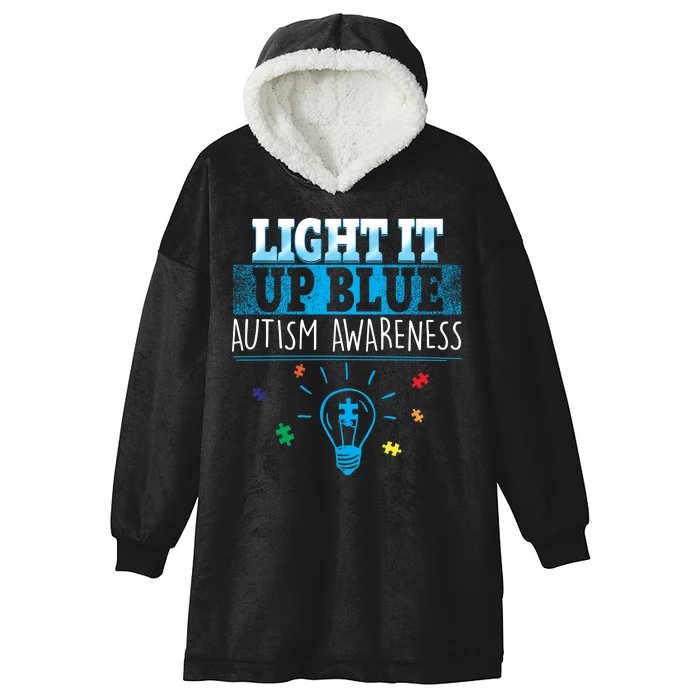 Light It Up Blue Autism Puzzle Bulb Hooded Wearable Blanket