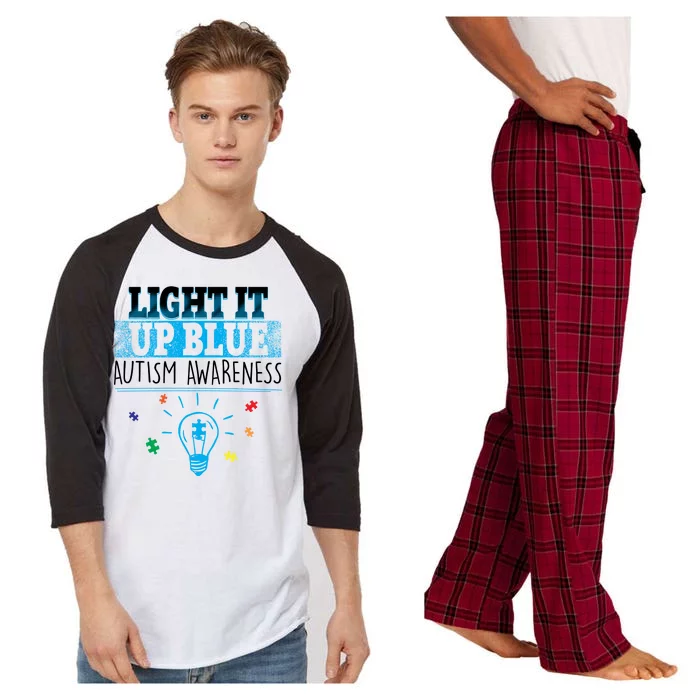 Light It Up Blue Autism Puzzle Bulb Raglan Sleeve Pajama Set