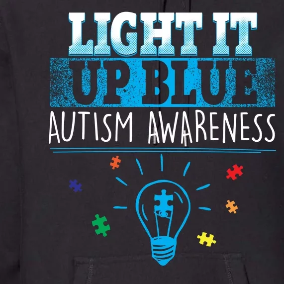 Light It Up Blue Autism Puzzle Bulb Premium Hoodie