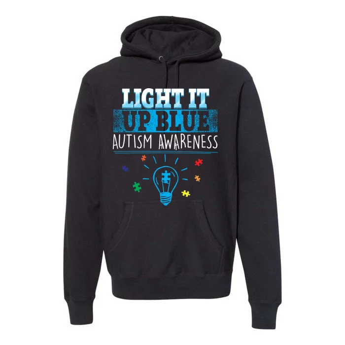 Light It Up Blue Autism Puzzle Bulb Premium Hoodie