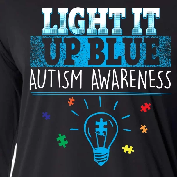 Light It Up Blue Autism Puzzle Bulb Cooling Performance Long Sleeve Crew