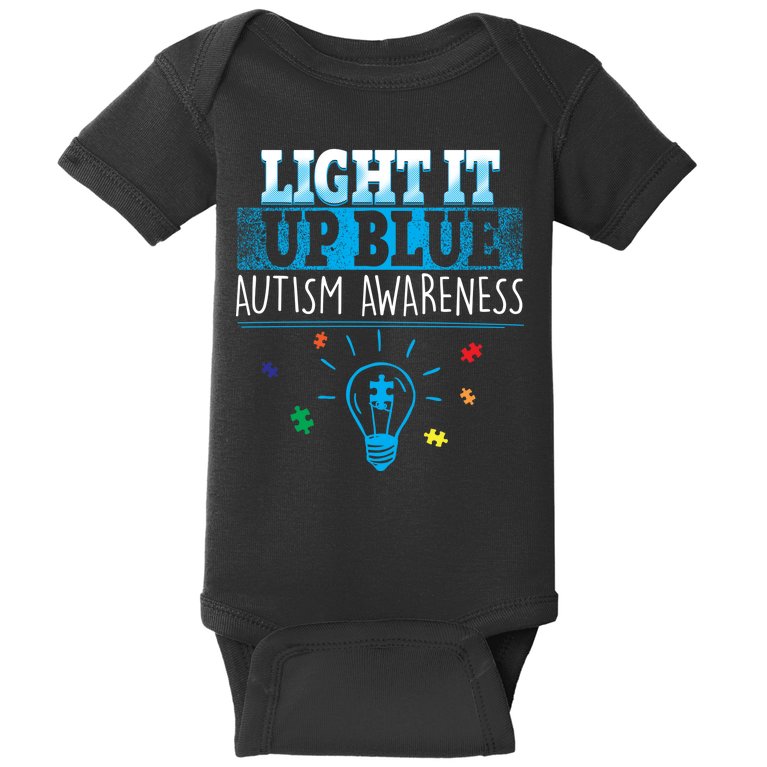 Light It Up Blue Autism Puzzle Bulb Baby Bodysuit