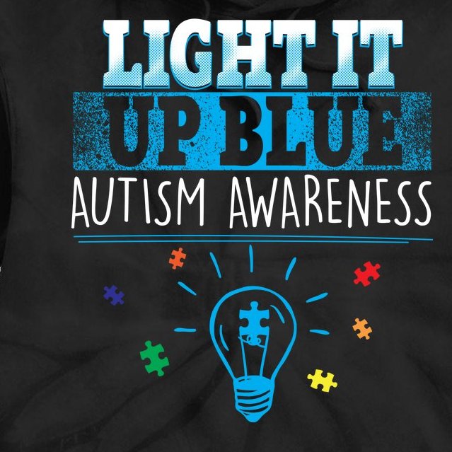 Light It Up Blue Autism Puzzle Bulb Tie Dye Hoodie