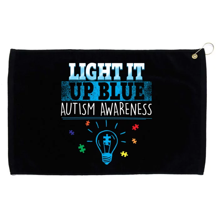 Light It Up Blue Autism Puzzle Bulb Grommeted Golf Towel