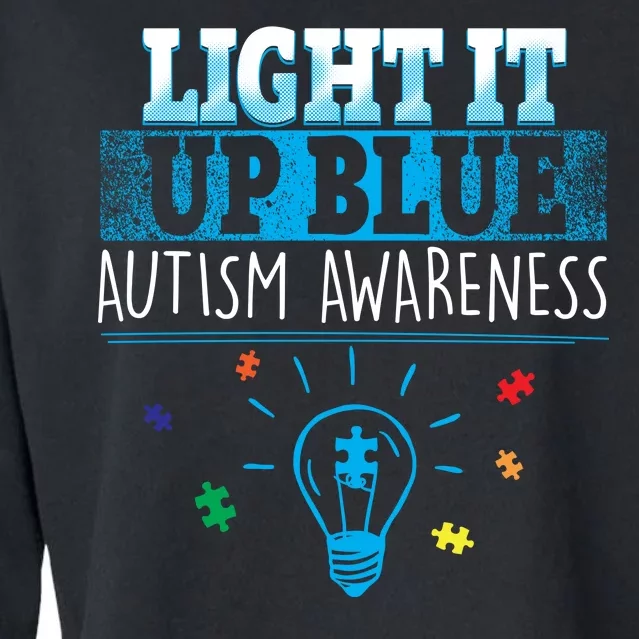 Light It Up Blue Autism Puzzle Bulb Cropped Pullover Crew