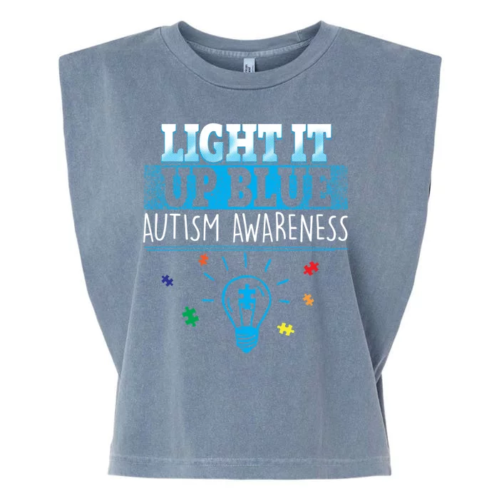 Light It Up Blue Autism Puzzle Bulb Garment-Dyed Women's Muscle Tee