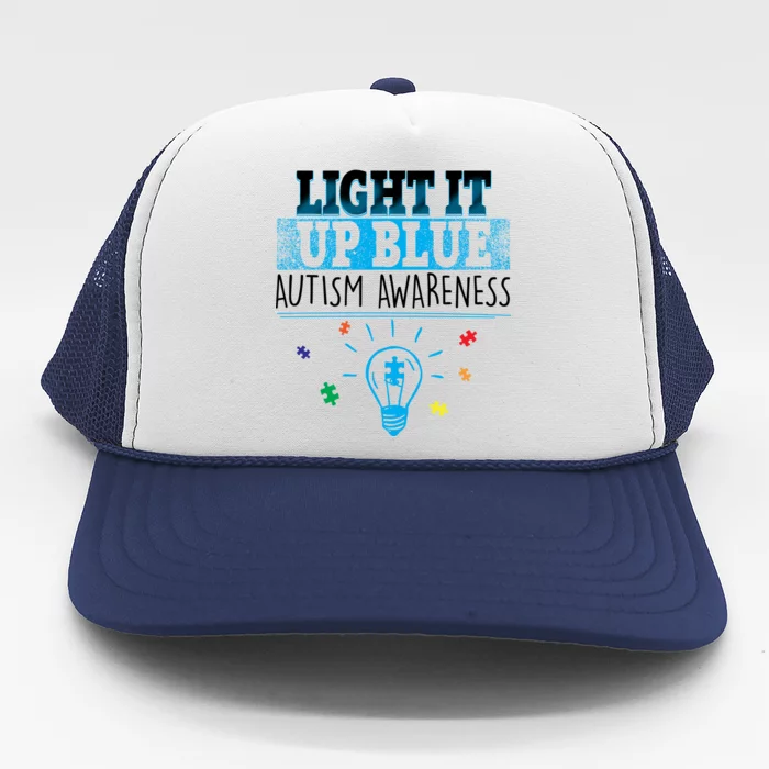 Light It Up Blue Autism Puzzle Bulb Trucker Hat