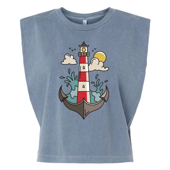 Lighthouse Anchor Ocean Garment-Dyed Women's Muscle Tee