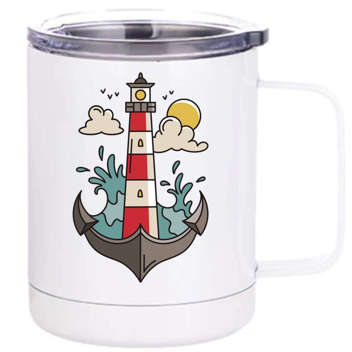 Lighthouse Anchor Ocean Front & Back 12oz Stainless Steel Tumbler Cup