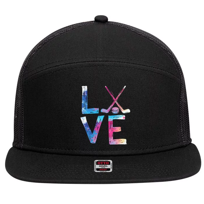 Love Ice Hockey Girls Hockey Gifts Women Ice Hockey 7 Panel Mesh Trucker Snapback Hat