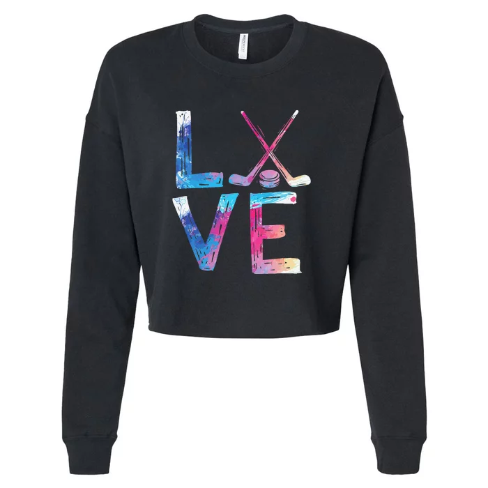 Love Ice Hockey Girls Hockey Gifts Women Ice Hockey Cropped Pullover Crew