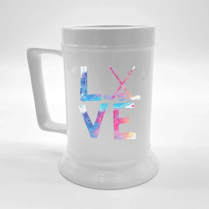 Love Ice Hockey Girls Hockey Gifts Women Ice Hockey Front & Back Beer Stein