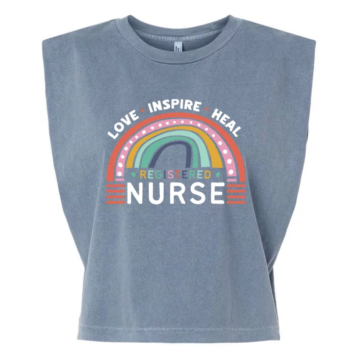 Love Inspire Heal Registered Nurse Medical Healthcare Funny Gift Garment-Dyed Women's Muscle Tee