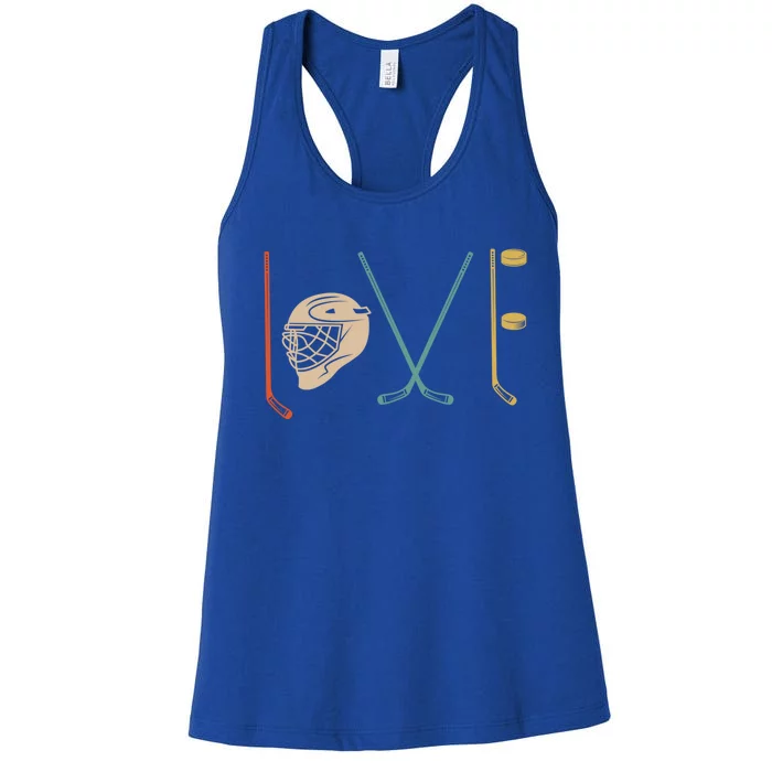 Love Ice Hockey Retro Hockey Sticks Cool Gift Women's Racerback Tank