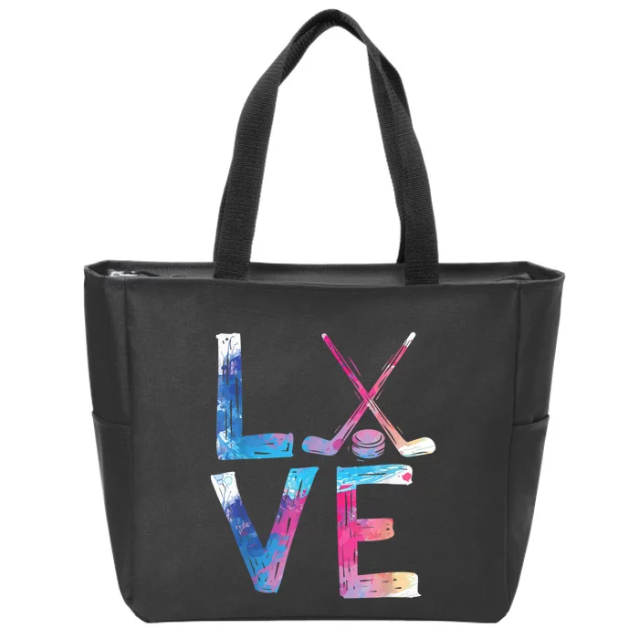 Love Ice Hockey Girls Hockey Gifts Womens Ice Hockey TShirt Zip Tote Bag