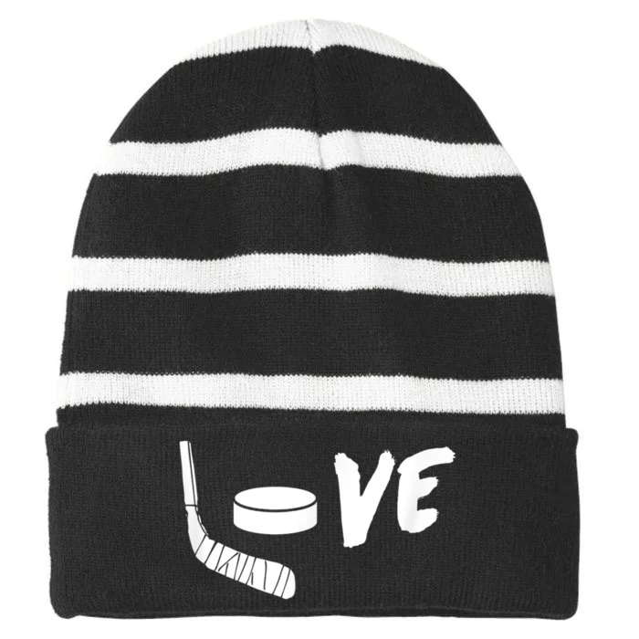 Love Ice Hockey Girl Hockey Gifts Womens Ice Hockey Striped Beanie with Solid Band