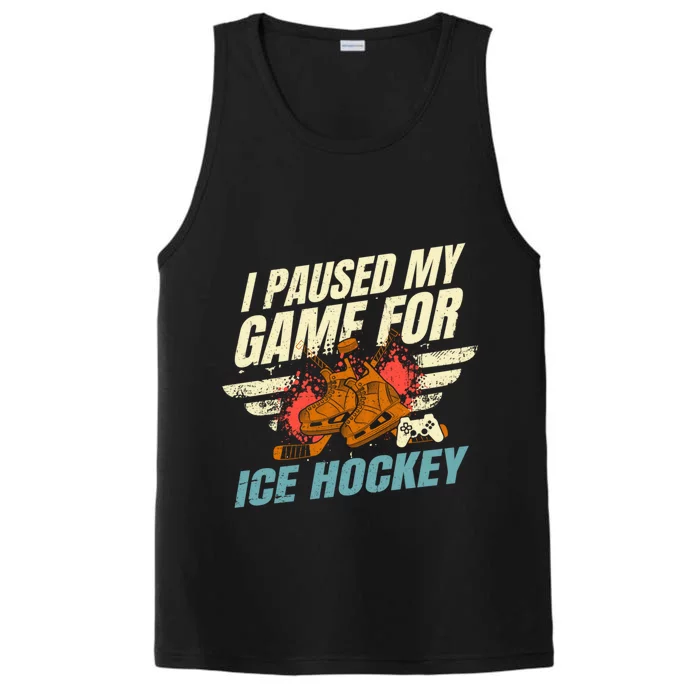 Love Ice Hockey And Video Games Funny Gift Performance Tank