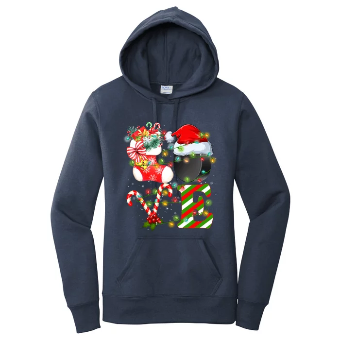 Love Ice Hockey Ball Christmas Tree Lights Decorations Xmas Gift Women's Pullover Hoodie