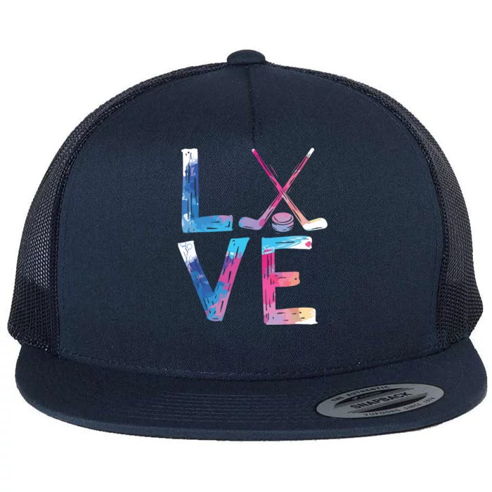 Love Ice Hockey Gifts Womens Ice Hockey Flat Bill Trucker Hat