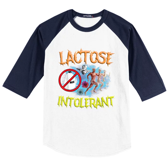 Lactose Intolerant Ironic Sarcastic Funny Humor Satire Retro Baseball Sleeve Shirt