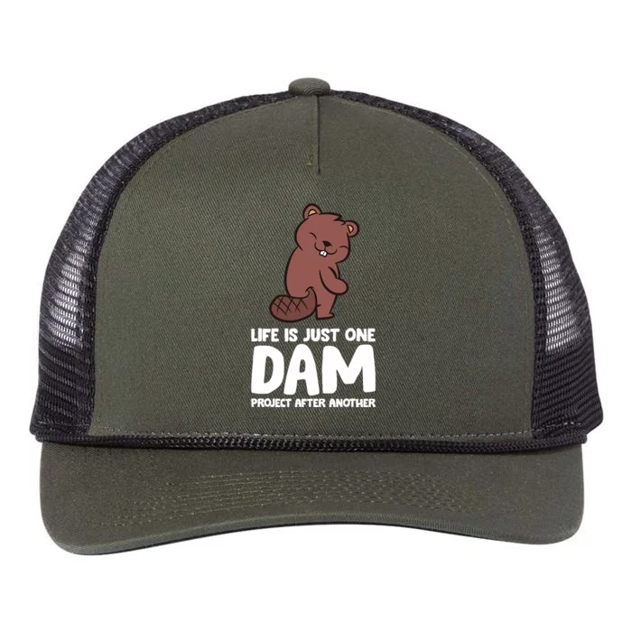 Life Is Just One Dam Project After Another Funny Beaver Dam Retro Rope Trucker Hat Cap