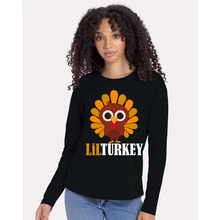 Lil Turkey Cute Thanksgiving Womens Cotton Relaxed Long Sleeve T-Shirt