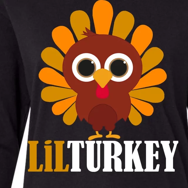 Lil Turkey Cute Thanksgiving Womens Cotton Relaxed Long Sleeve T-Shirt