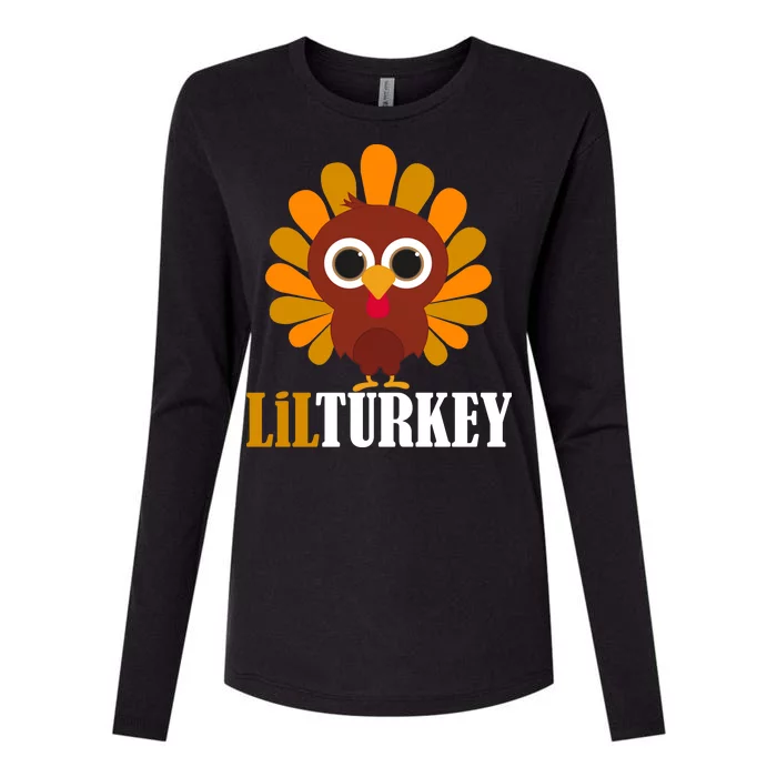 Lil Turkey Cute Thanksgiving Womens Cotton Relaxed Long Sleeve T-Shirt