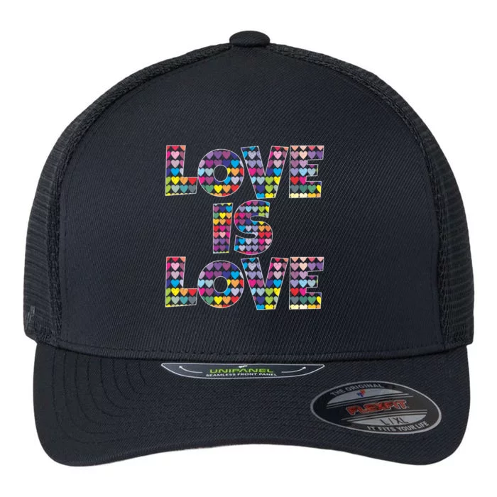 Love Is Love Gift Colorful Rainbow Hearts Lgbtq Awareness Gift Flexfit Unipanel Trucker Cap