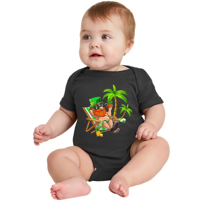 Lucky Irish Leprechaun Hawaiian Surfing St Patrick Day Retro Baby Bodysuit