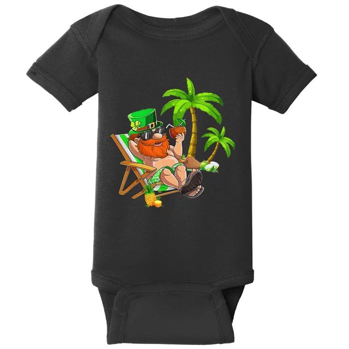 Lucky Irish Leprechaun Hawaiian Surfing St Patrick Day Retro Baby Bodysuit